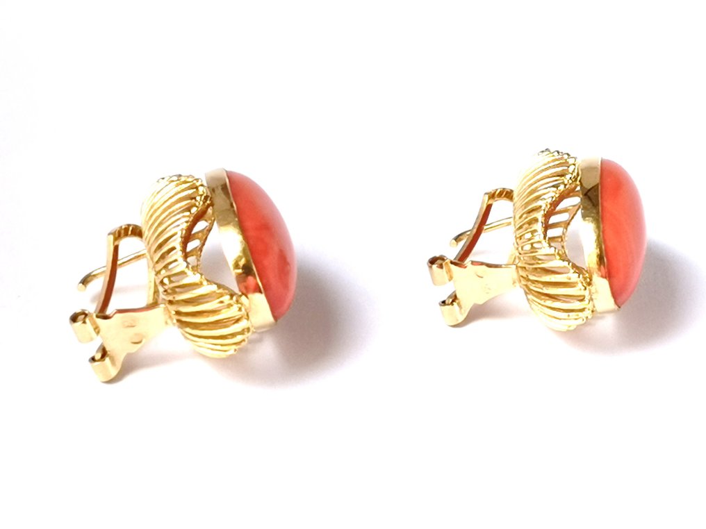 Earrings - 18 kt. Yellow gold Blood Coral #3.1