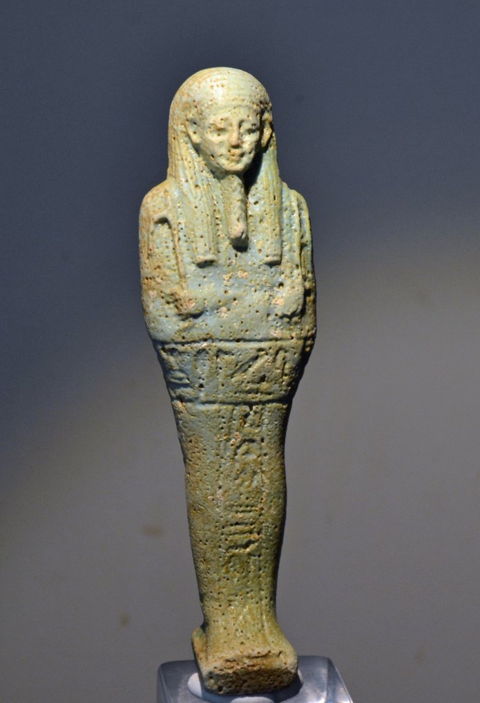 Antiguo Egipto, período tardío Fayenza Shabti para un hombre - 4.5 in #1.1