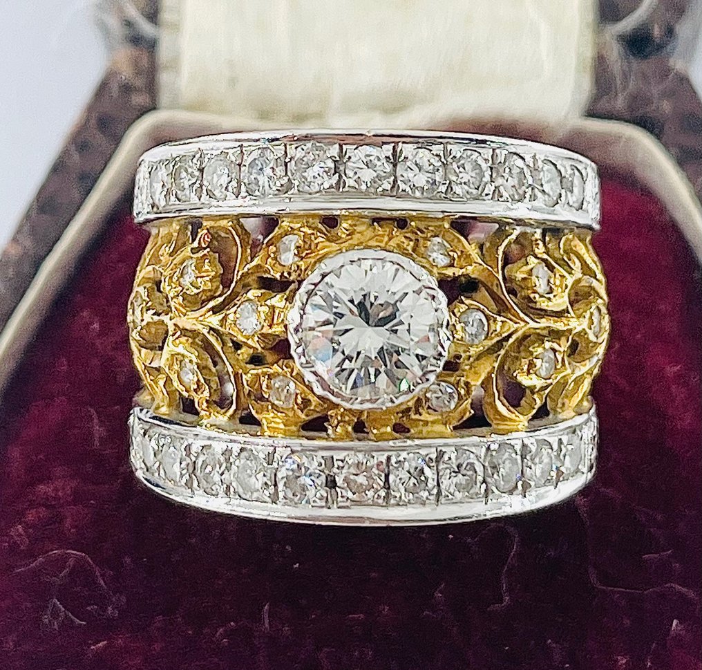 Δαχτυλίδι - 18 καράτια Κίτρινο χρυσό, Λευκός χρυσός Διαμάντι  (Φυσικό) #1.1