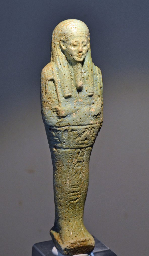 Antiguo Egipto, período tardío Fayenza Shabti para un hombre - 4.5 in #1.2
