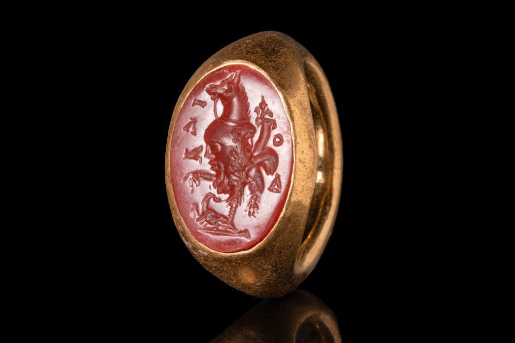 Starożytny Rzym Złoty pierścionek z wklęsłodrukiem Gryllos - Znakomity! #1.1