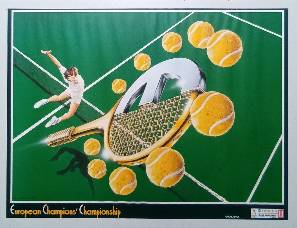 J.J. Maquaire - Originele genummerde European Champions Championship Tennis 1982 poster met handtekeningen spelers - 1980-luku #1.1