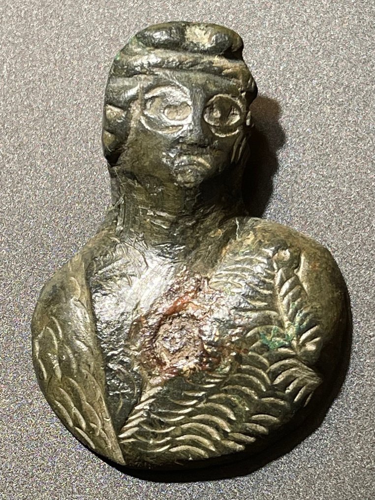 Antigua Roma Bronce Busto intacto de Hércules con piel de León de Nemea. Con licencia de exportación austriaca. #1.2
