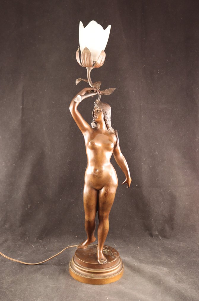 Anton Nelson (1880-1910) - Naakt - Lampe - Bronze #1.1