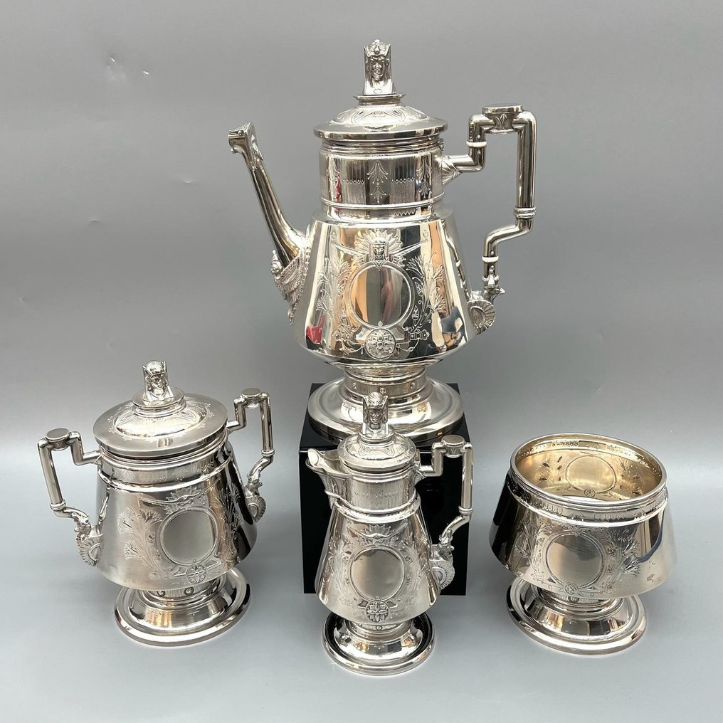 John R. Wendt, New York ca. 1870 - Egyptomania (kunststroming) - Zeldzaam - Kaffeservis (4) - .925 silver #1.1