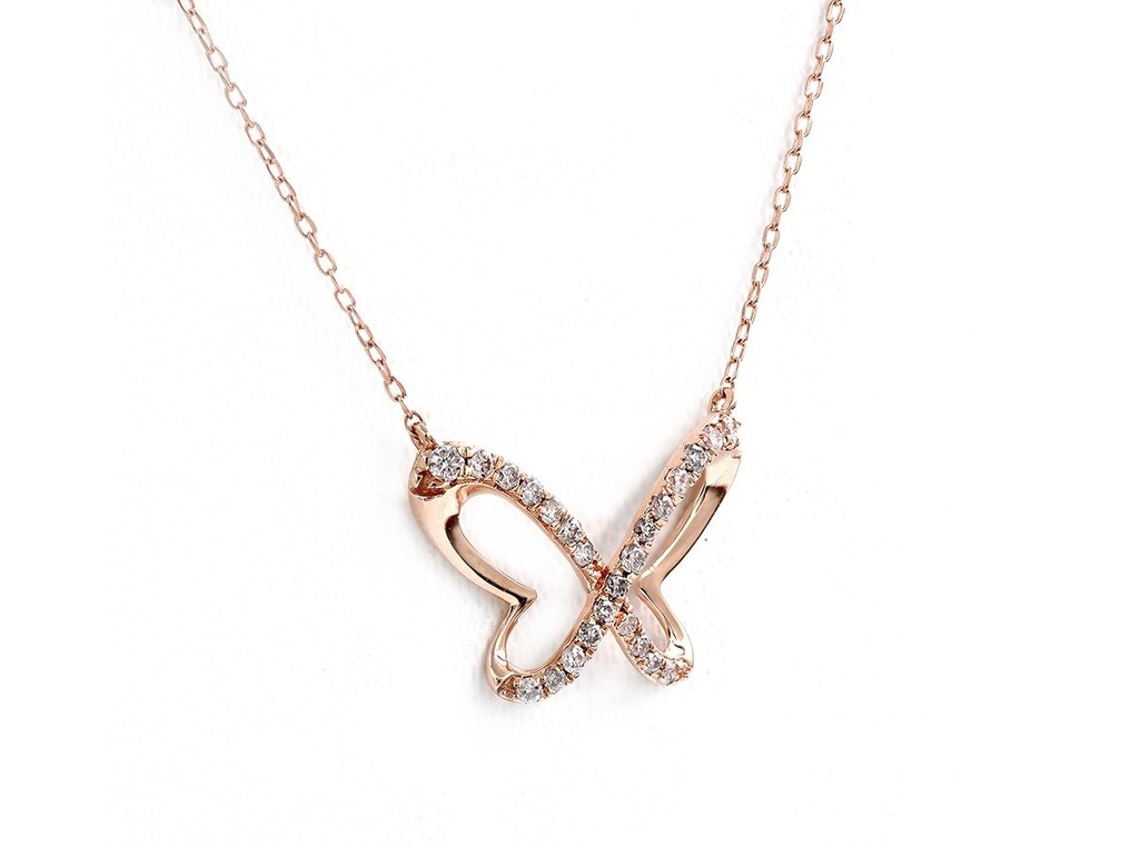 没有保留价 - 吊坠项链 - 14K包金 玫瑰金 -  0.13ct. tw. 钻石 (天然)  #1.0