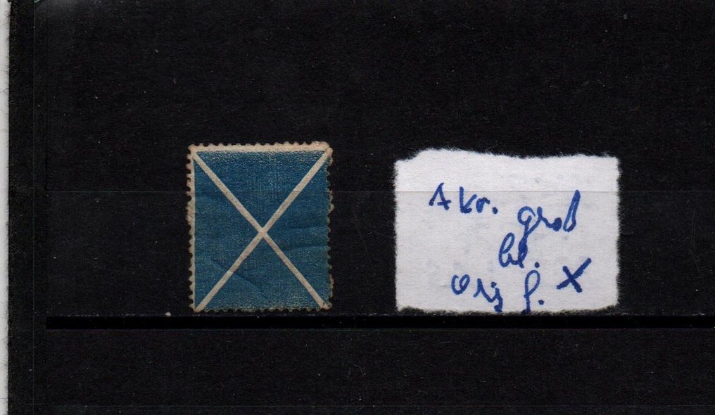 Österrike 1859/1859 - Andreaskorset blått stort originalgummi med vik - Katalognummer Andreaskreuz blau groß #1.1