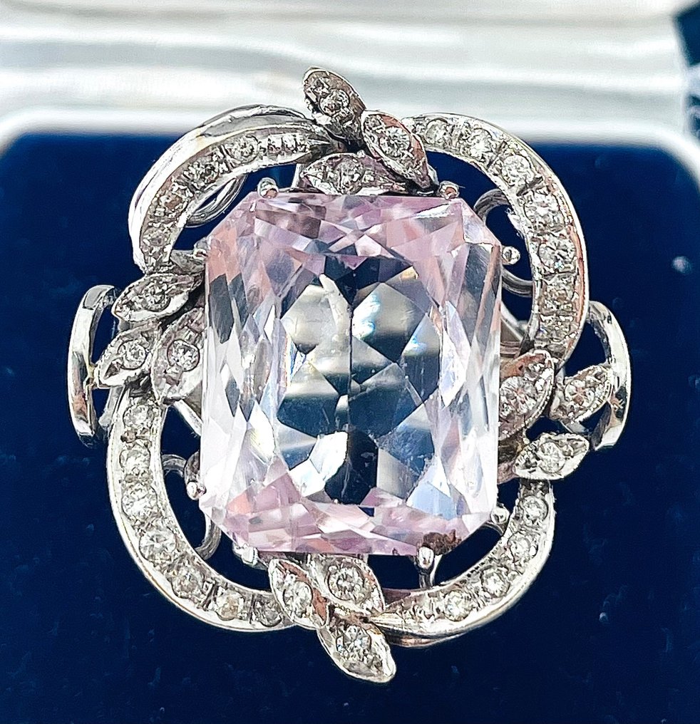 Gyűrű - 18 kt. Fehér arany Kunzit - Gyémánt #1.1