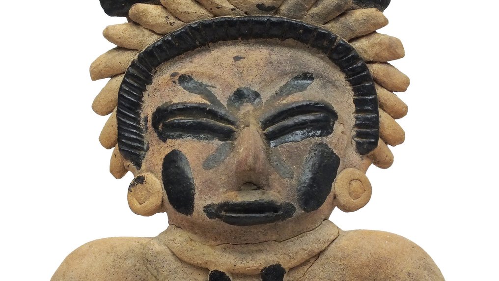 Präkolumbisches Veracruz Terracotta Massiver und sehr großer Veracruz-Krieger aus Keramik mit Verzierung – Präkolumbisches Veracruz, ca. - 31 cm #2.1