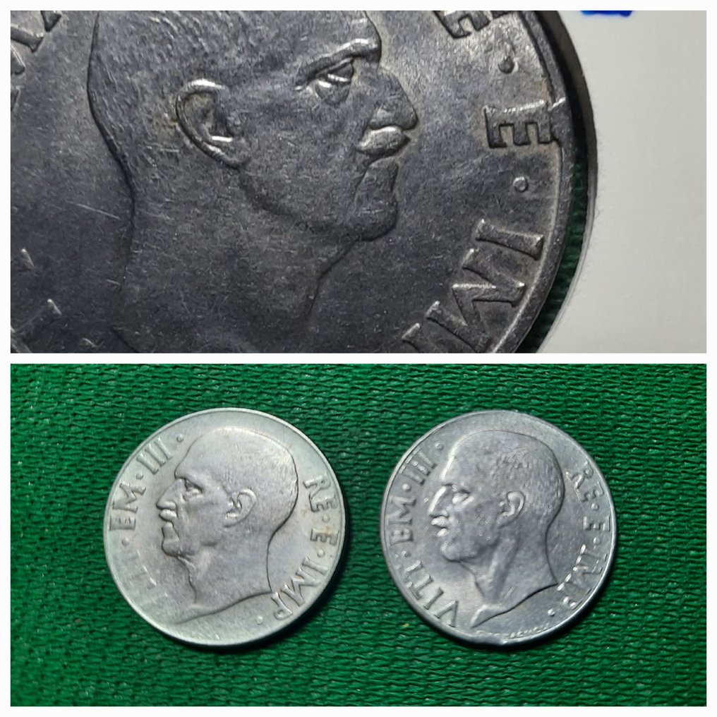 意大利， 意大利王国. 维托里奥·伊曼纽尔三世·迪·萨沃亚 （1900-1946）. Lotto 3 monete 1940 - errori di coniazione  (没有保留价) #1.2