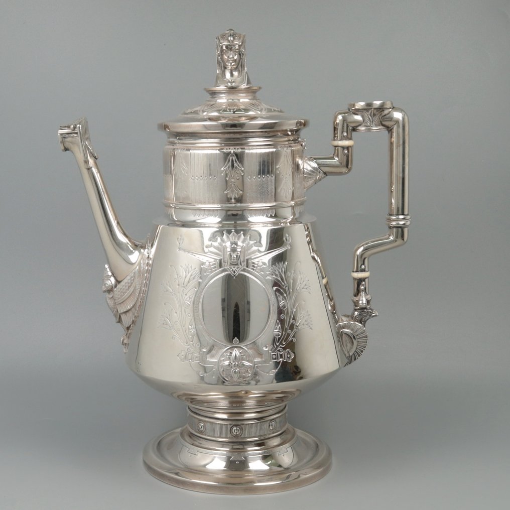 John R. Wendt, New York ca. 1870 - Egyptomania (kunststroming) - Zeldzaam - Kaffeservis (4) - .925 silver #2.1