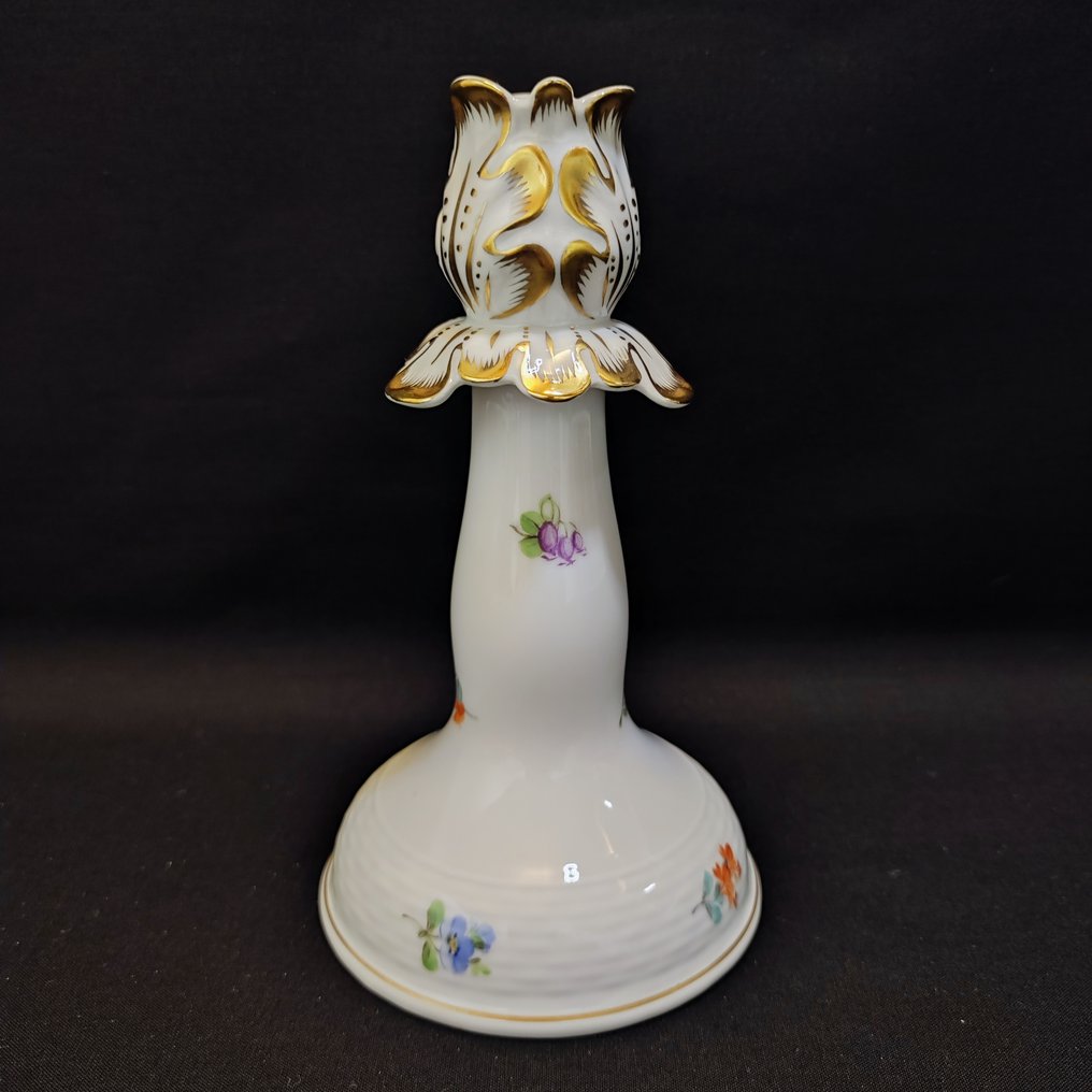 Herend - Naczynie do cienkiej świecy oraz wazon/wazon lejkowy Mille Fleurs (kwiaty rozproszone) 8905/MF i 6536/MF 15,0/10,0 cm (2) - Porcelana #2.1