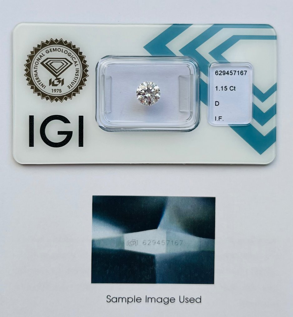 1 pcs Diamant  (Natürlich)  - 1.15 ct - Rund - D (farblos) - IF - International Gemological Institute (IGI) - *Idealschnitt* 3EX Leicht* #2.1