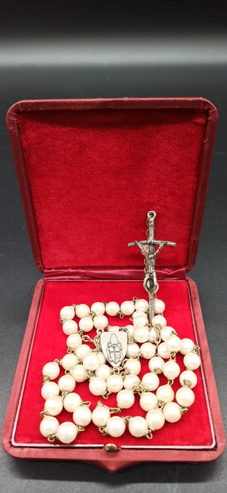  Rozariu - Papa (Sfântul) Ioan Paul al II-lea Cadou de la o audiență privată semințe în perle cerate - 1979  #1.1