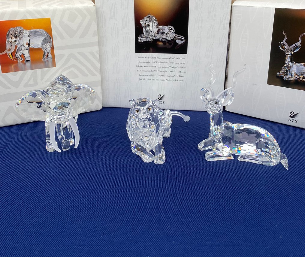 Statuetă - Swarovski - Complete SCS trilogy - Inspiration Africa - Elephant - Kudu - Lion - Boxed  (3) - Cristal #1.1