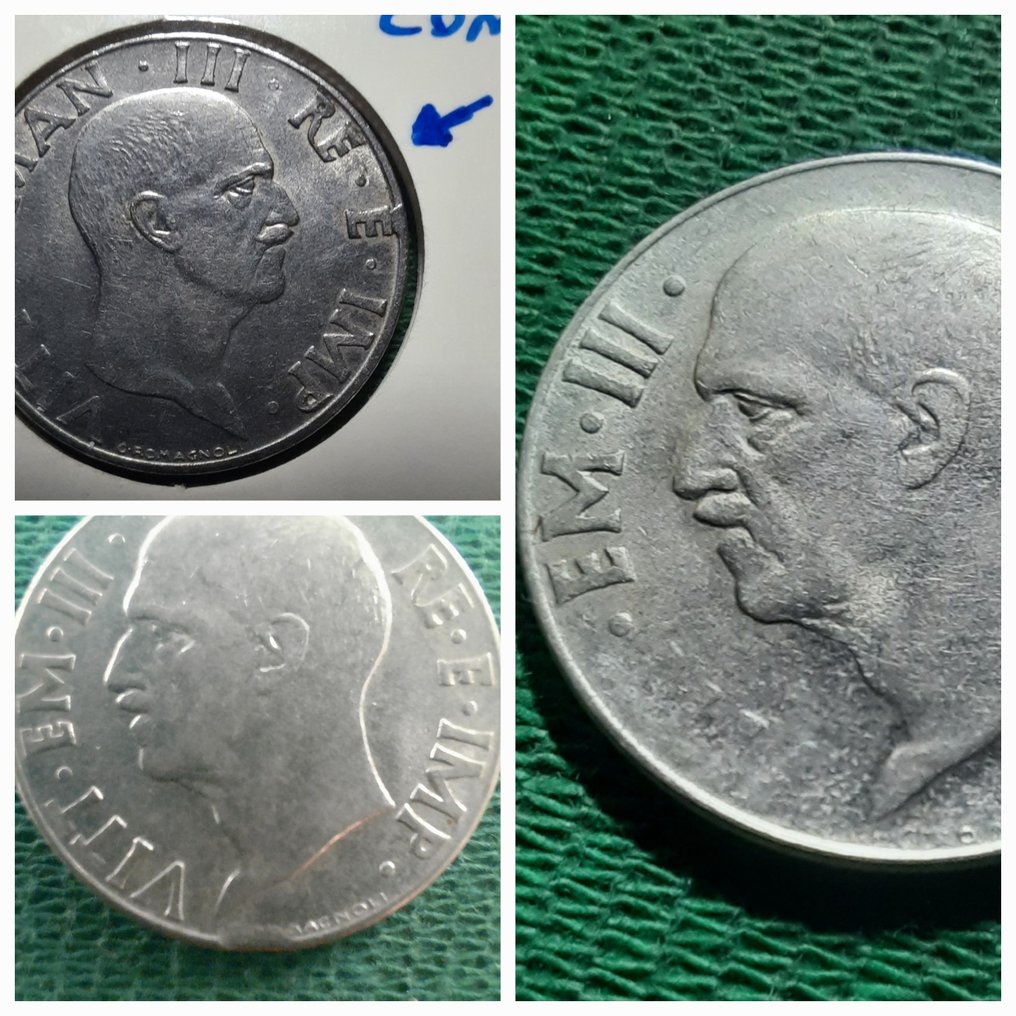 Italië, Koninkrijk Italië. Vittorio Emanuele III di Savoia (1900-1946). Lotto 3 monete 1940 - errori di coniazione  (Zonder Minimumprijs) #1.1