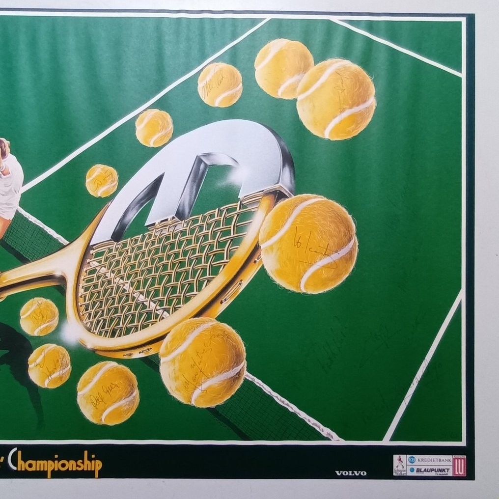 J.J. Maquaire - Originele genummerde European Champions Championship Tennis 1982 poster met handtekeningen spelers - 1980-luku #2.2