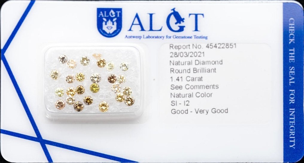26 pcs Diamond  (Natural coloured)  - 1.41 ct - Fancy Brownish Yellow - I2, SI2 - Antwerp Laboratory for Gemstone Testing (ALGT) #1.1