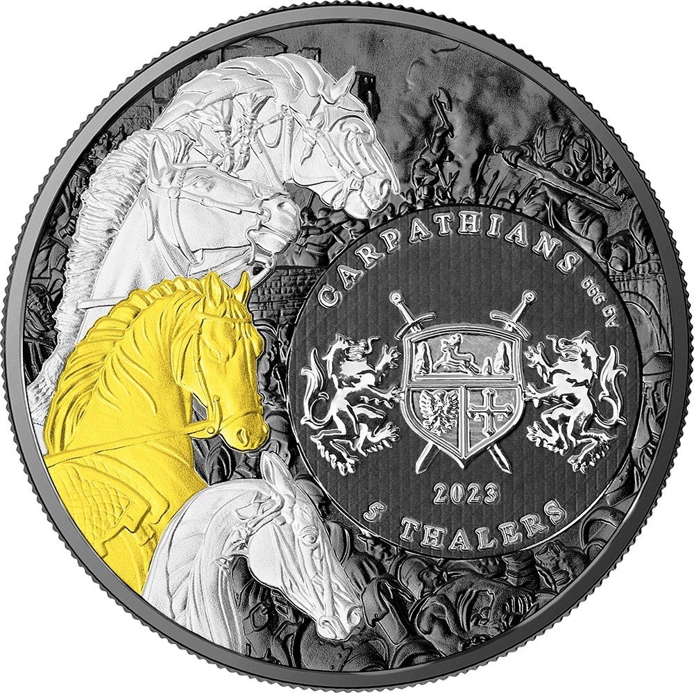 Polen. 5 Thalers 2023 "White Horse" - Gold plated, 1 Oz (.999) #1.2