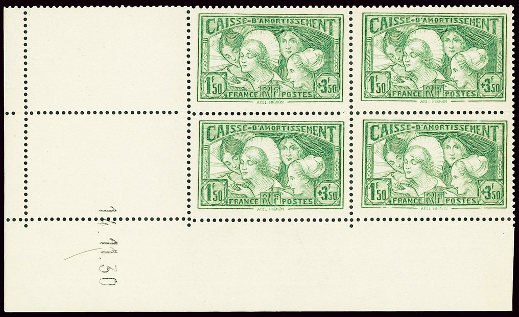 Francia 1931 - Caja de amortiguación, Las tapas, bloque de 4 esquinas anticuadas de lujo** - Yvert 269 #1.1
