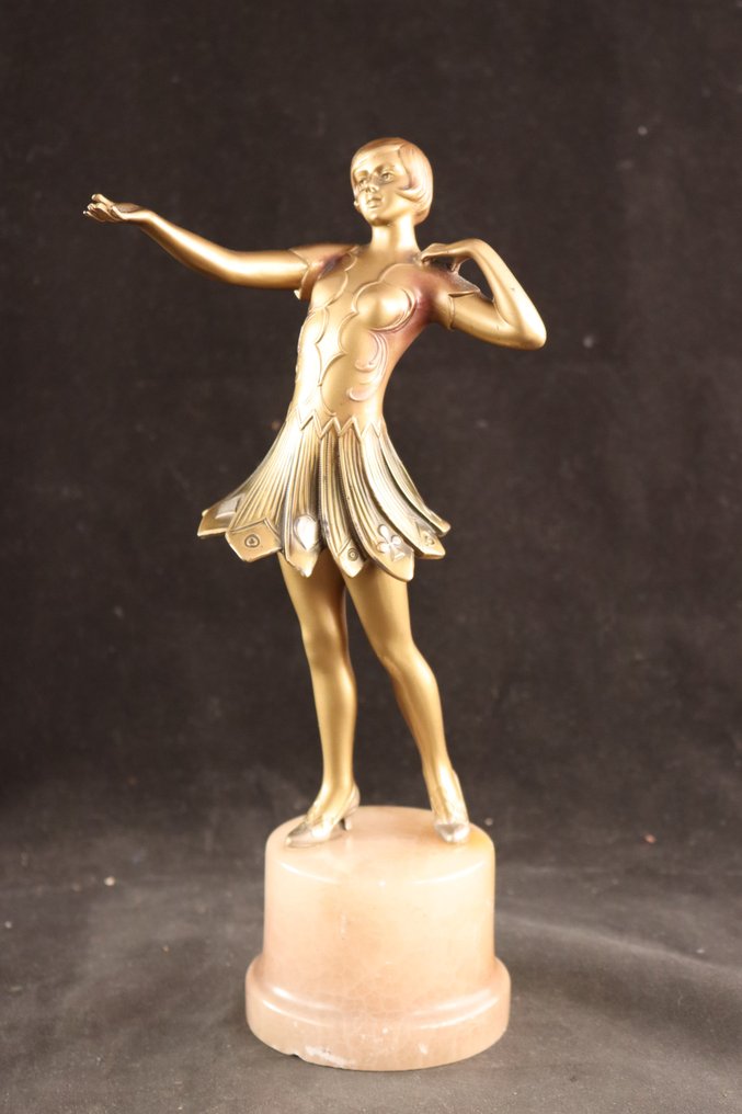 Skulptur, Art Deco danseres - 26 cm - Patinerad vit metall #1.2