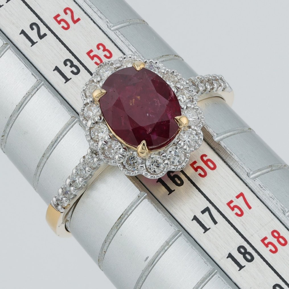 (ALGT Certified) Ruby 1.52 Cts. Diamond 0.33 Cts. 24 Pcs - Ring - 14 kt. White gold, Yellow gold #2.1