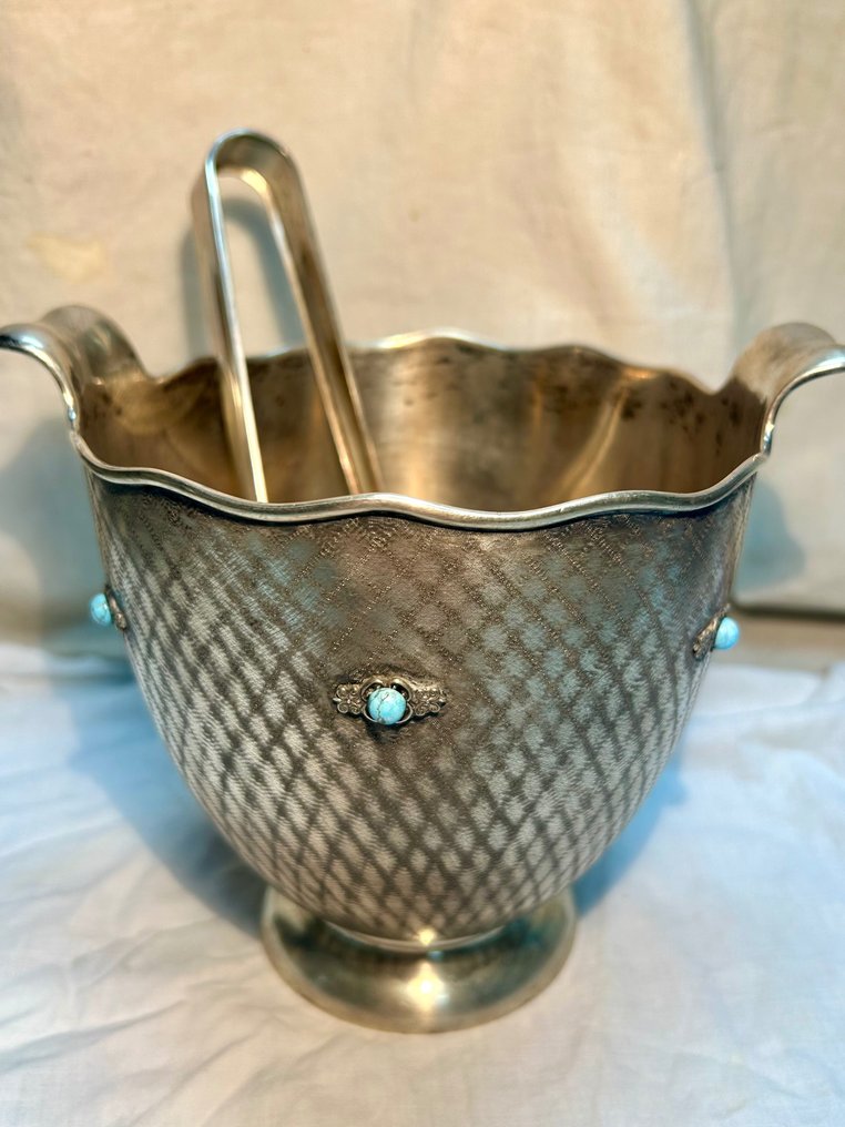 Tafelaufsatz - Eishalter - Silberne Vase mit Steinen  - Silber #1.1