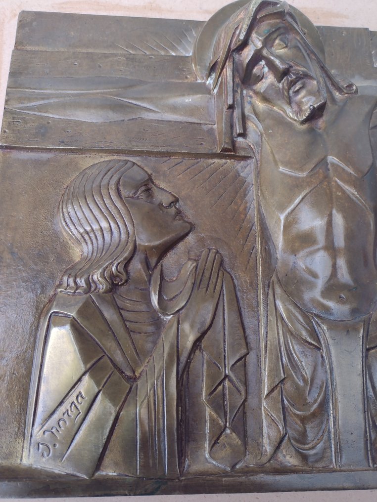 Sylvain Norga - Plaqueta - Cristo crucificado com Maria e o apóstolo João - Bronze #2.2