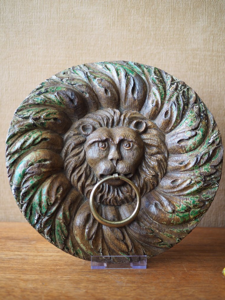 Sculpture, Pair of baroque lions - 29 cm - Wood #2.1