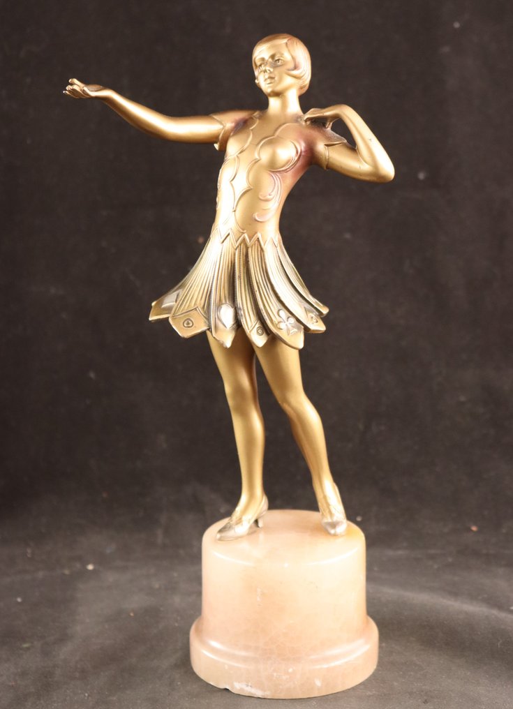 Skulptur, Art Deco danseres - 26 cm - Patinerad vit metall #2.1