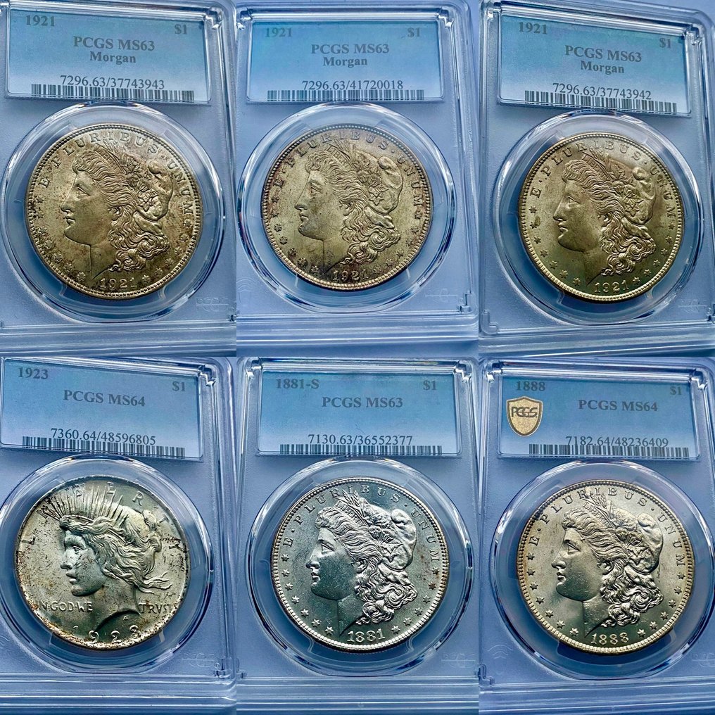 Stati Uniti. A Collection of 6x PCGS Certified Silver Dollars #1.1