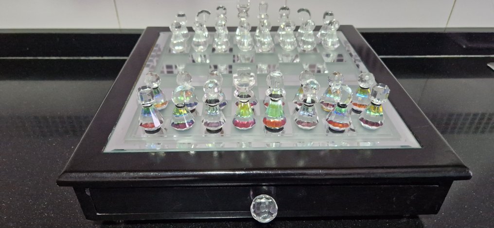 Chess set - Ajedrez de Lujo Vintage Arcoiris - Quality hand-carved glass and wood #3.1
