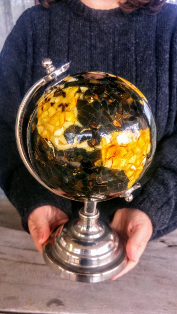 獨特的 - 琥珀 - Globe  made of 100% Genuine Baltic Amber mosaic - 27 cm - 17 cm #2.1