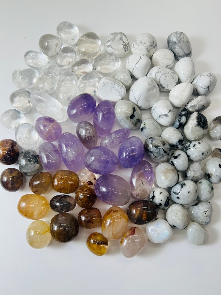 ***ΧΩΡΙΣ ΕΝΔΕΧΟΜΕΝΟ ΑΝΤΙΚΕΙΜΕΝΟΥ*** Αμέθυστος - Σελήνη - Χόλαιτ - Διαφανής χαλαζίας - Χρυσός Τετράγωνος λίθος - Τσάκρα του στέμματος - Λίθοι διαλογισμού - Ποιότητα AAA - Ύψος: 20 mm - Πλάτος: 30 mm- 1000 g - (1) #3.2