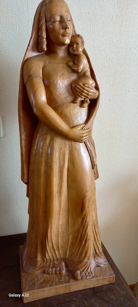 Harry van den Thillart ( Den Bosch 1915 -2009 ) - Skulptur, Madonna met Kind - 95 cm - Tre - 1946 #1.1