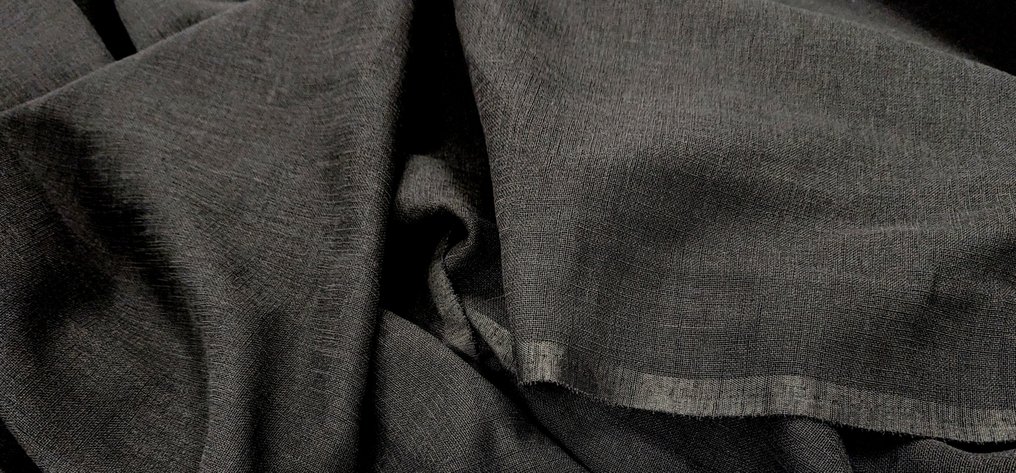 	 Fantastico tendaggio in misto lino Nero rifinito con piombino by Mario Cavelli - Textil  - 575 cm - 295 cm #3.1