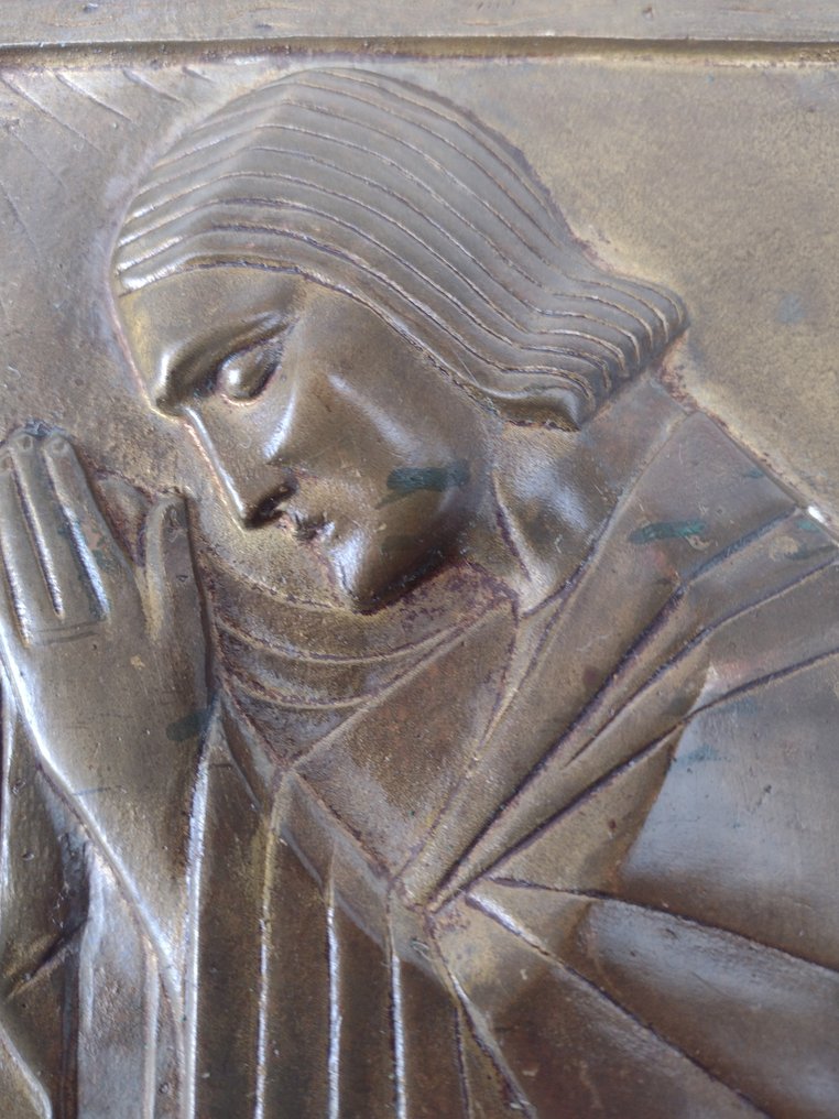 Sylvain Norga - Plakette - Kristus korsfæstet med Maria og apostlen Johannes - Bronze #3.1