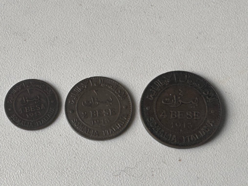 Somali Włoskie. Wiktor Emanuel III (1900-1946). 1-2-4 Bese 1913 (3 monete) #1.1