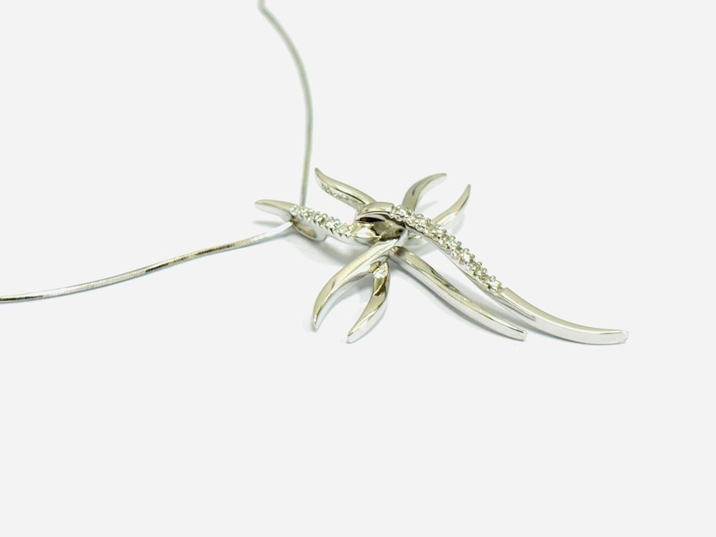 Halskette mit Anhänger - 18 kt Weißgold -  0.19ct. tw. Diamant  (Natürlich) #1.1