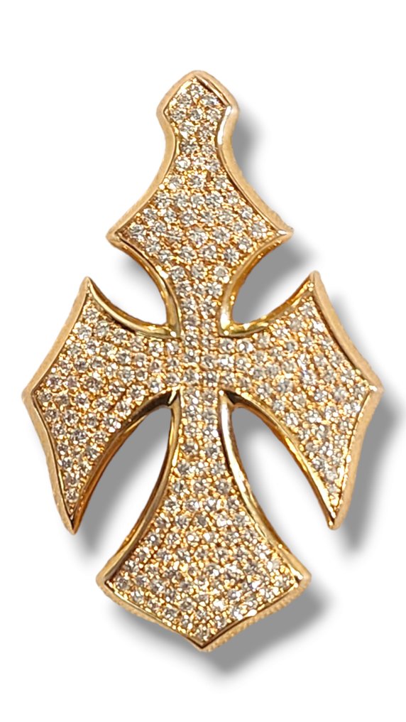 Pendentif en forme de croix - 18 carats Or jaune -  3.15ct. tw. Diamant #2.2