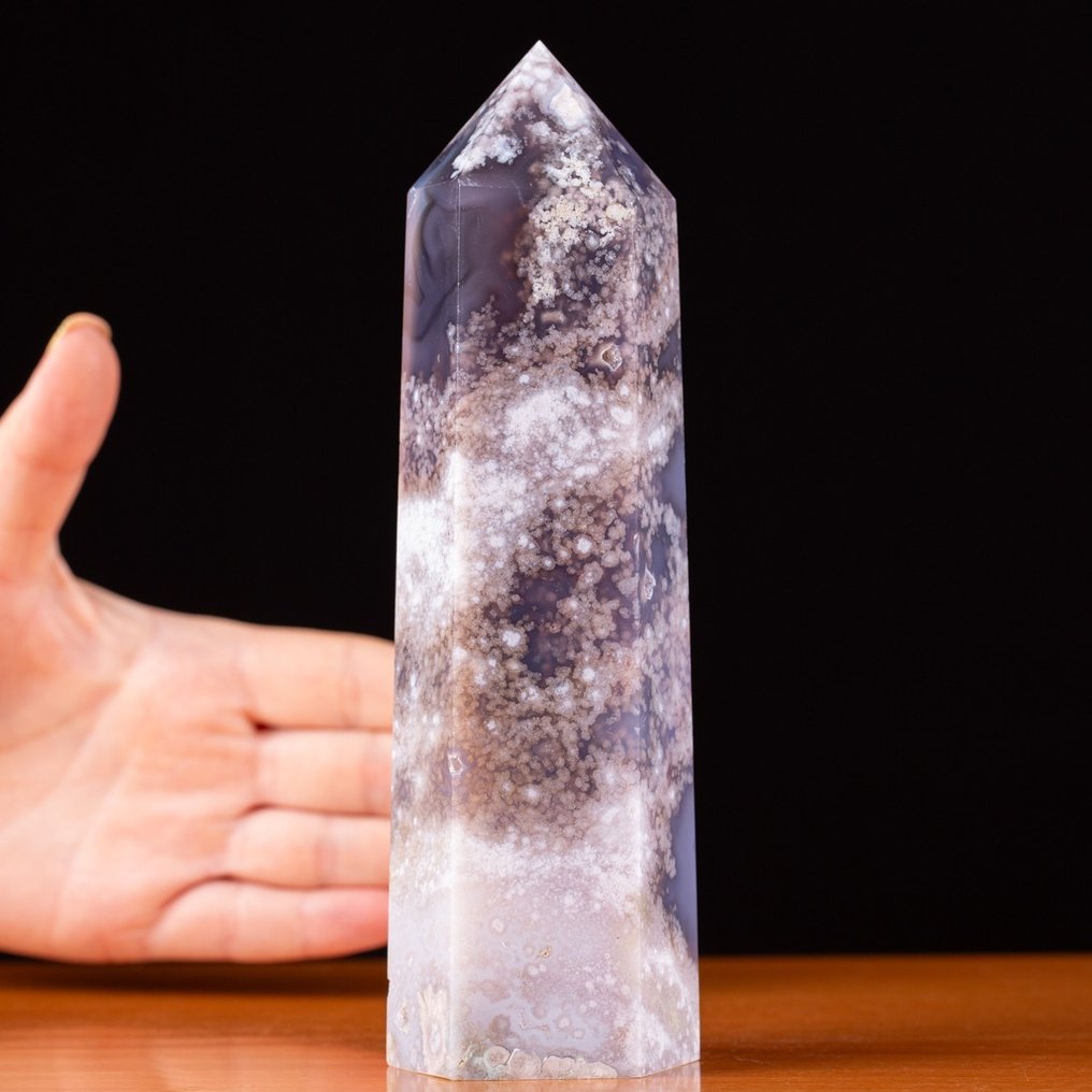 Torre Di Agata Fiorita Agata Sakura Cristale de cuarț albastru - Înălțime: 190 mm - Lățime: 60 mm- 905 g #3.2