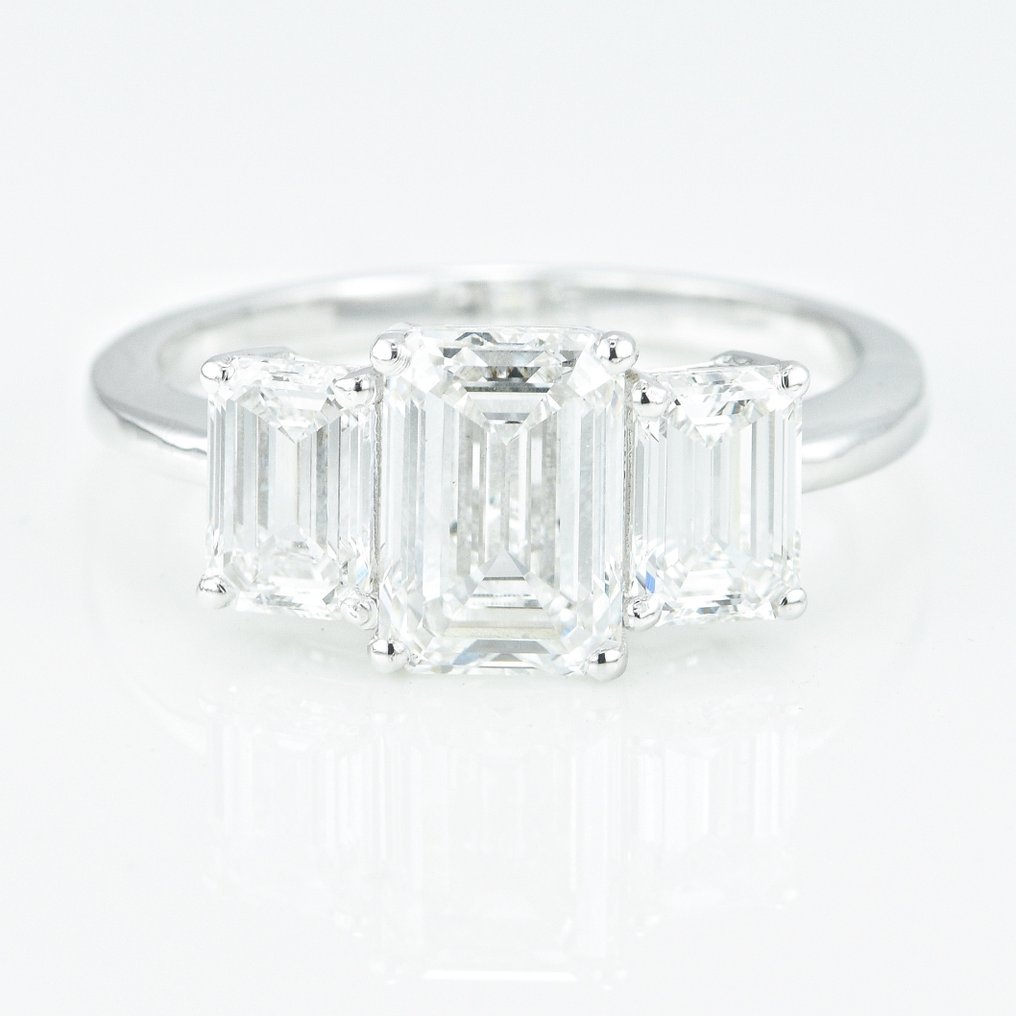 Inel - 14 ct. Aur alb -  3.39ct. tw. Diamant  (Cultivat în laborator) - Diamant #1.1
