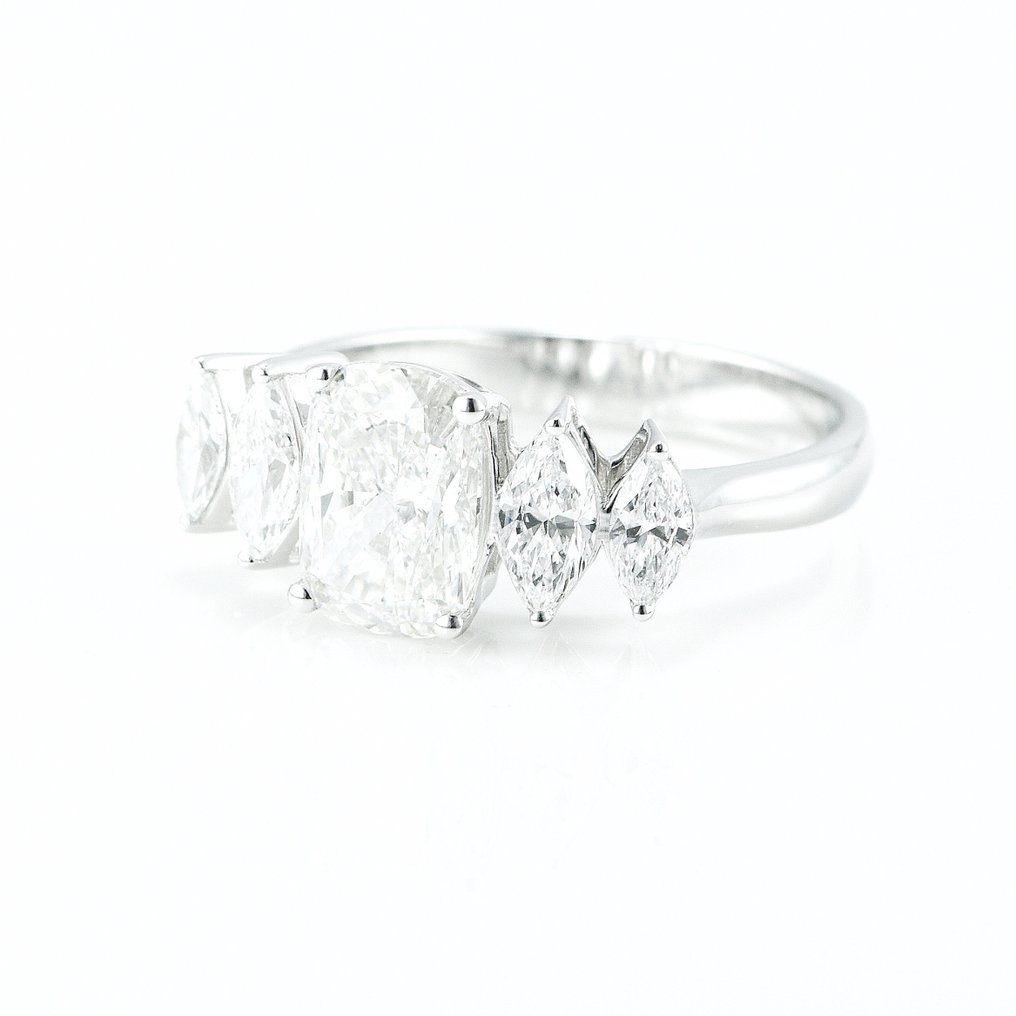 Ring - 14 karat Hvitt gull -  2.28ct. tw. Diamant  (Lab-dyrket) - Diamant - Fem steins ring #2.1