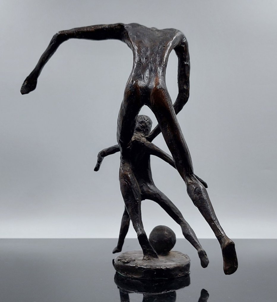 Sculptură, Voetballen met vader - 22.5 cm - Bronz #2.1