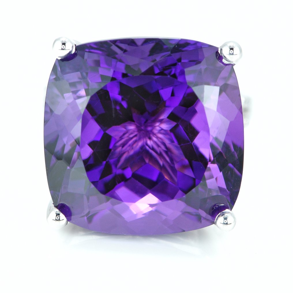 戒指 - 14K包金 白金 -  26.18ct. tw. 紫水晶 - 钻石 #1.1