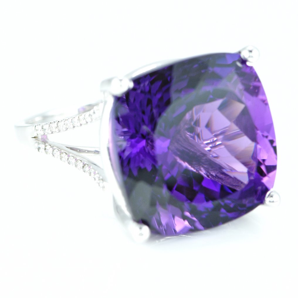 戒指 - 14K包金 白金 -  26.18ct. tw. 紫水晶 - 钻石 #2.1