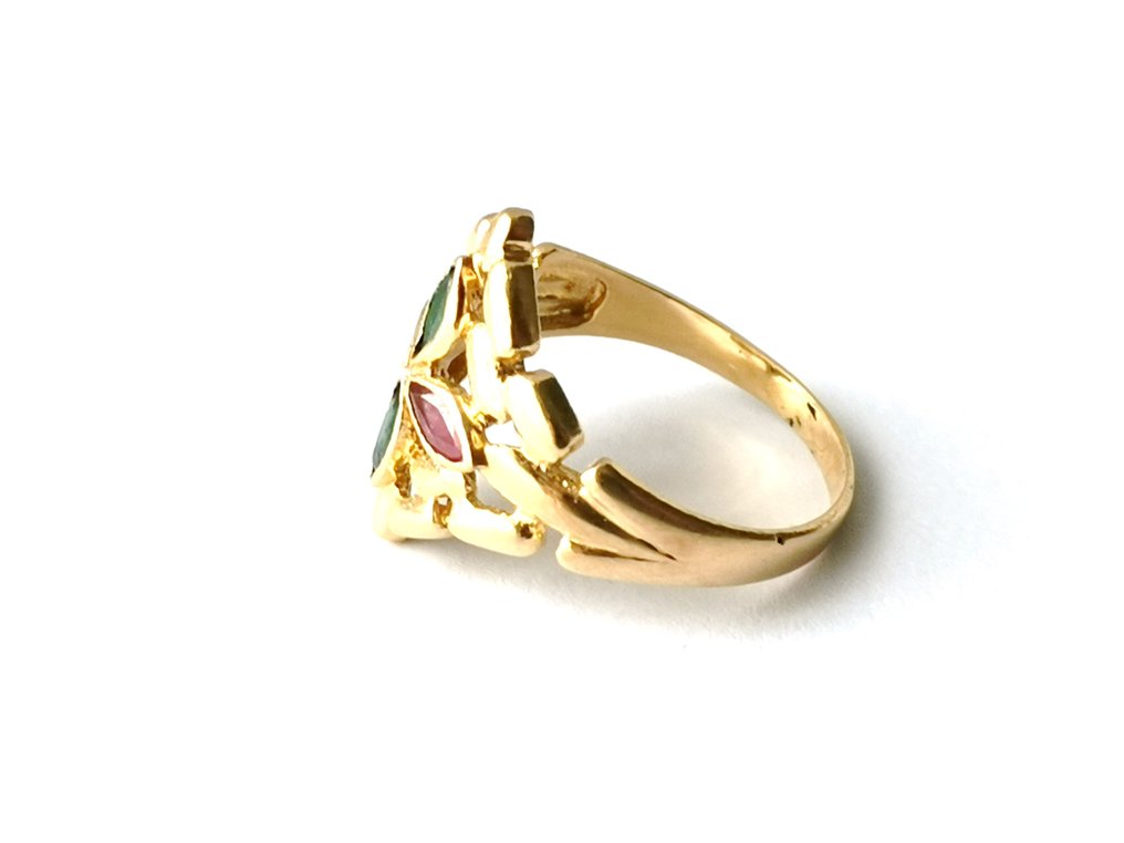 大戒指 - 18K包金 黄金, 祖母绿、红宝石 #2.2
