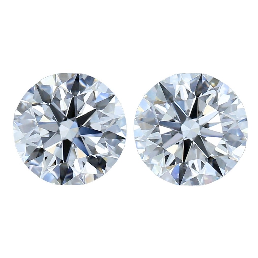2 pcs Diamant  (Natural)  - 2.02 ct - Rotund - E - VVS2 - GIA (Institutul gemologic din SUA) #1.1
