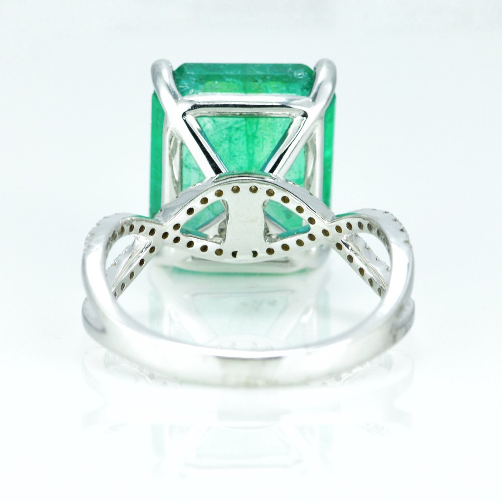 Ring - 14 karat Hvidguld -  7.50ct. tw. Smaragd - Diamant #1.2