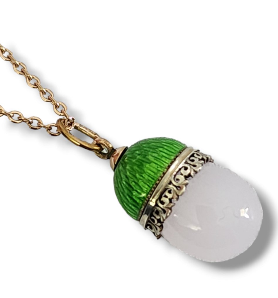 A. Hollming Imperial Russian 56 Gold & Enamel Pendant Egg Circa 1890 Russe Faberge - Pendentif Or jaune #1.1